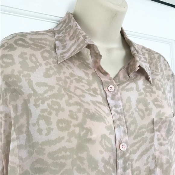 Equipment Sheer Pink Green Leopard Print Silk Top - Picture 3 of 6